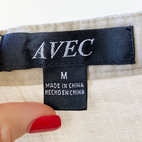 AVEC Women's Tan Linen V-Neck Long Sleeve Pleated Bodice Pop Over Blouse sz M - Picture 6 of 8